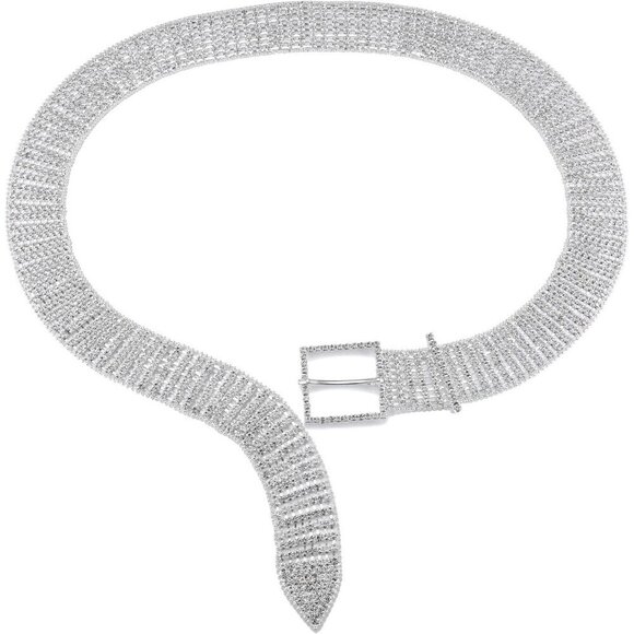 Women Rhinestone Belt Silver Bling Crystal Waist Chain for Wedding Party main image 5